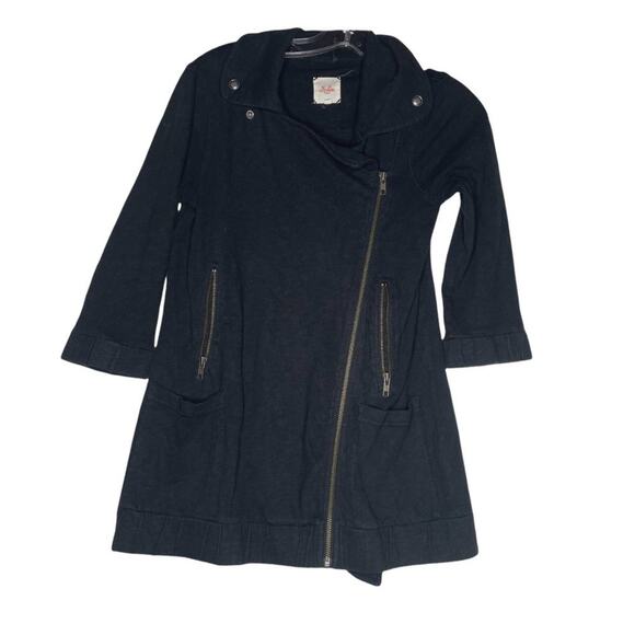 Hi-Line Womens Jacket Size XS Black 3/4 Sleeve Zip Up Unlined Knit Casual - Picture 1 of 15
